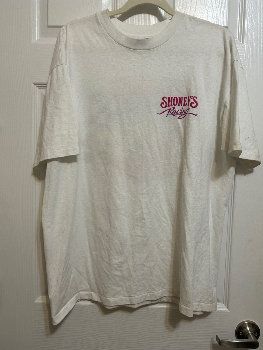 Racing White Graphic Tee - Men's Casual Shirt vintage xl